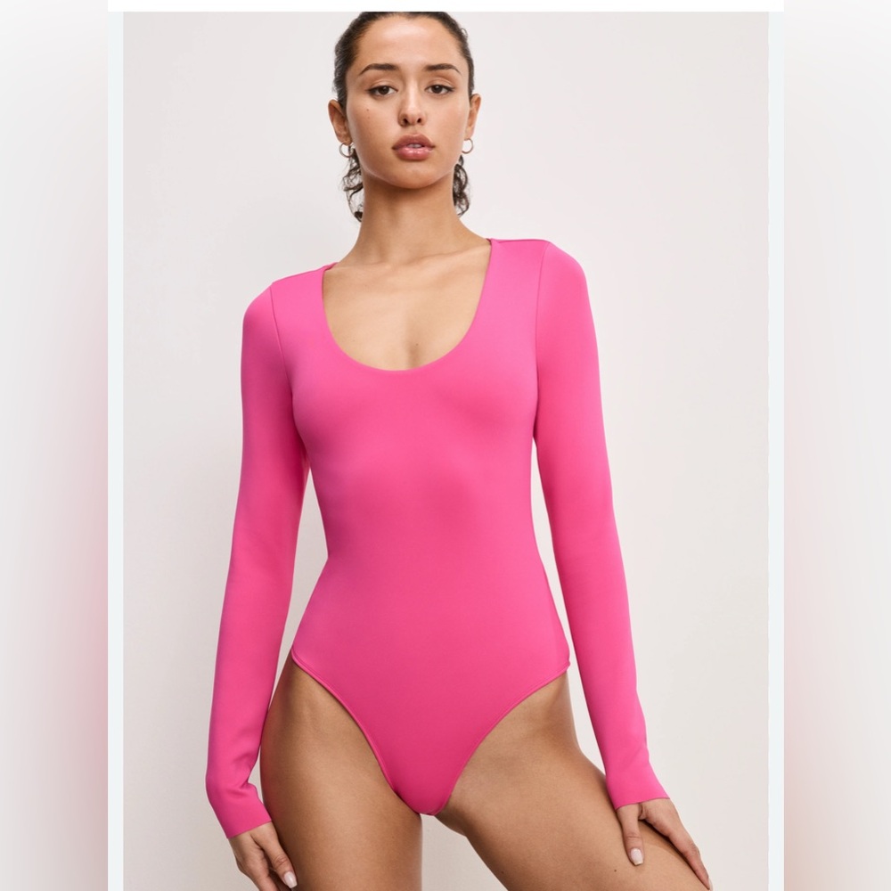 Good American Hot Pink Long Sleeve Scoop Neck Bodysuit